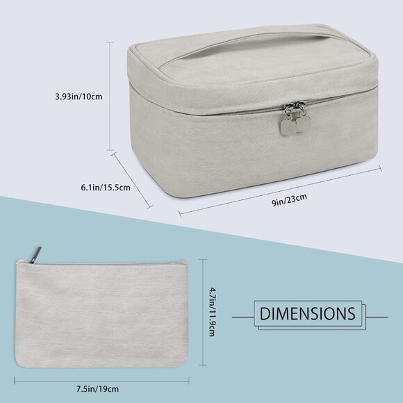 2-Pack Waterproof Leather Makeup Bag, Portable Travel Cosmetic Organizer - Grey - Picture 8 of 12